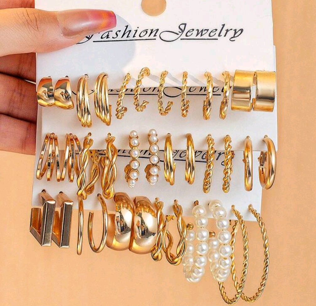 18 set Hoop/Pearl Earrings