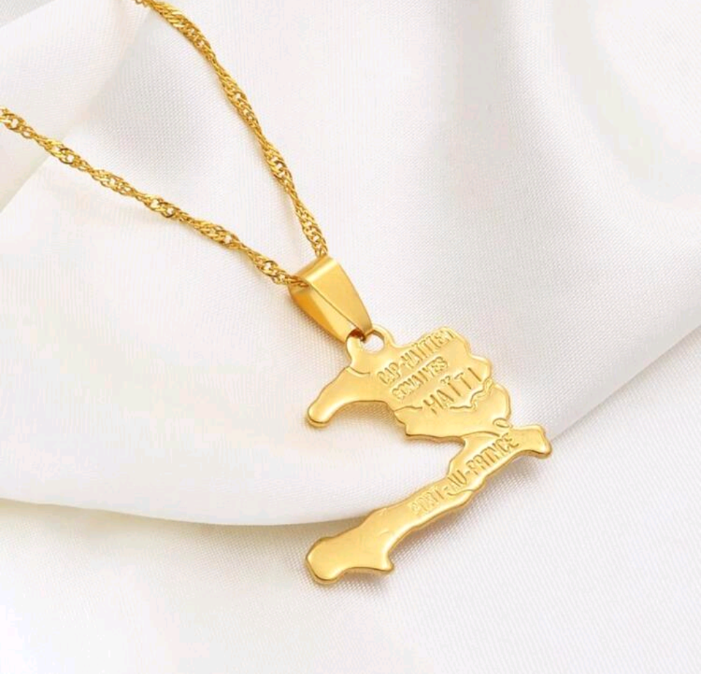 Haiti Map Necklace Gold-plated