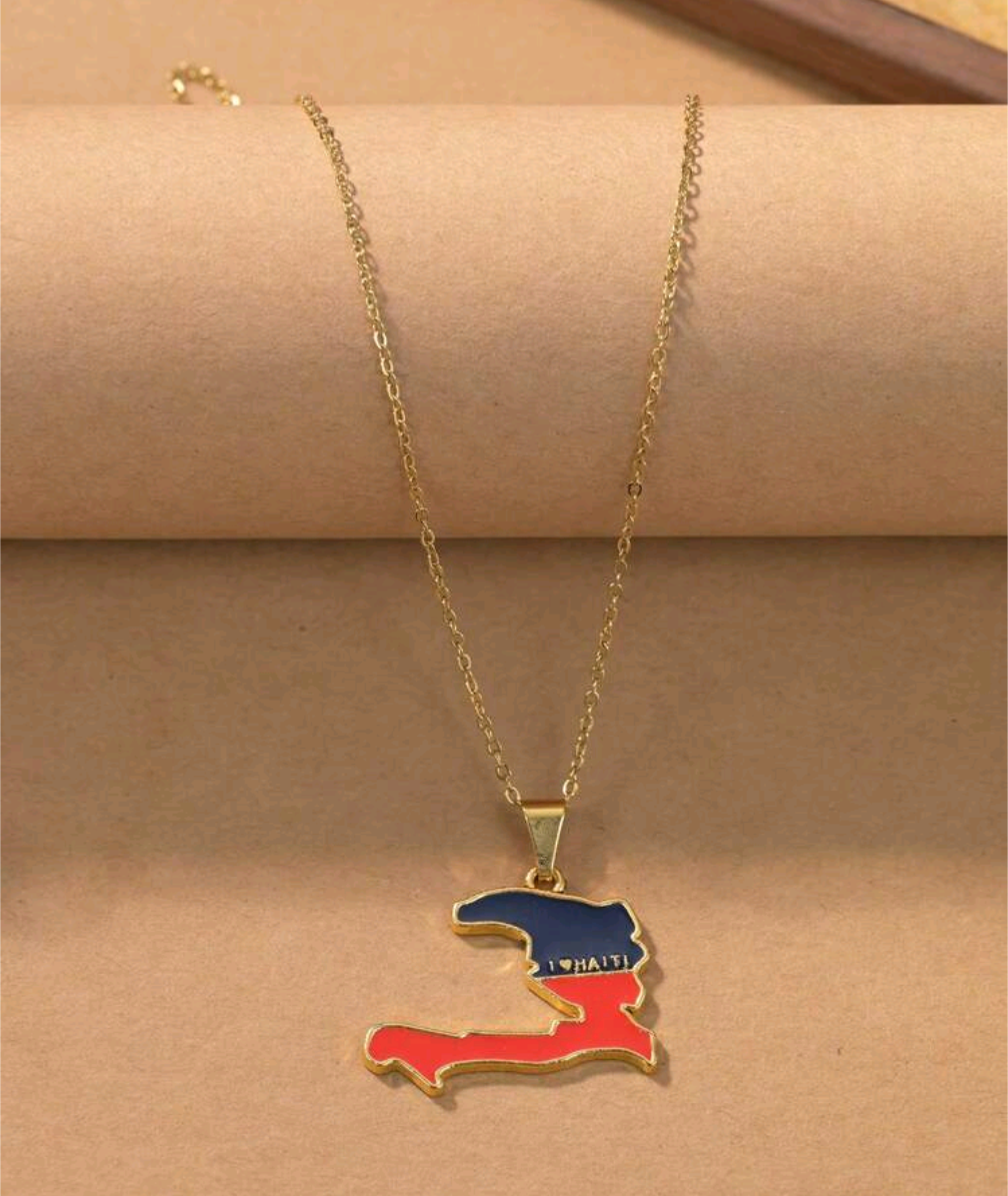 Haiti Map Necklace Red&Blue