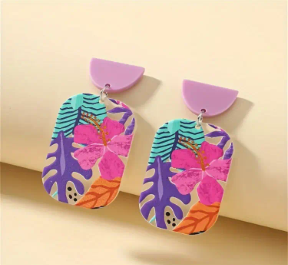 Floral Acrylic Dangle Earrings
