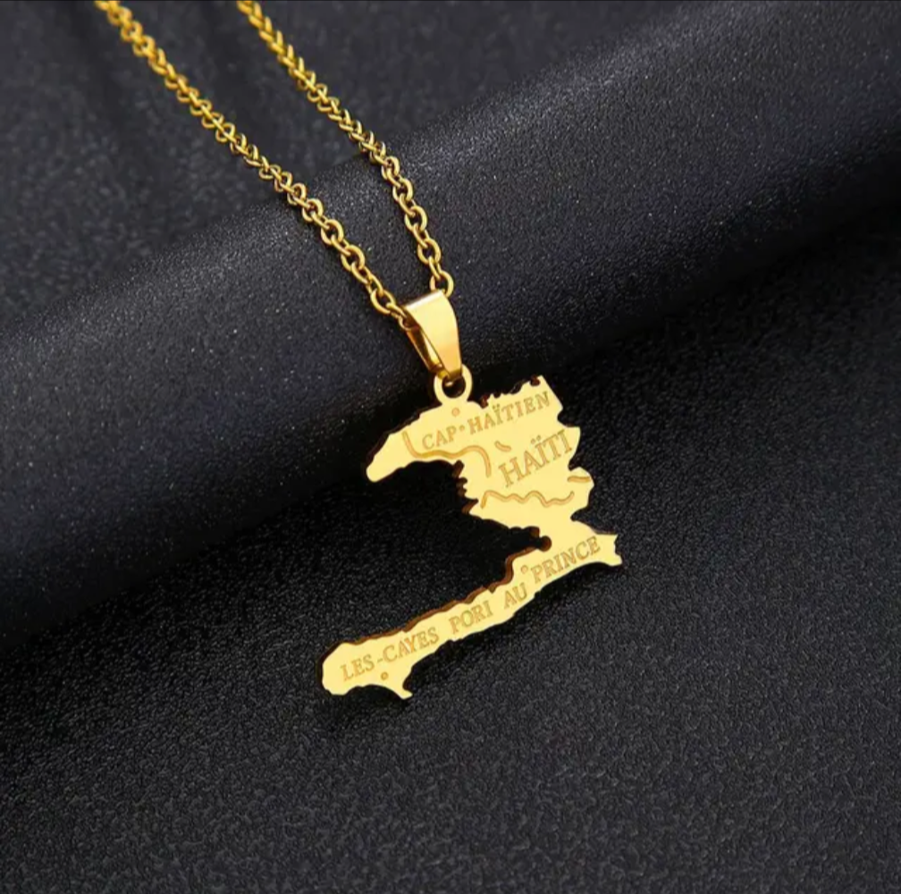 Haiti Map Necklace Gold-plated