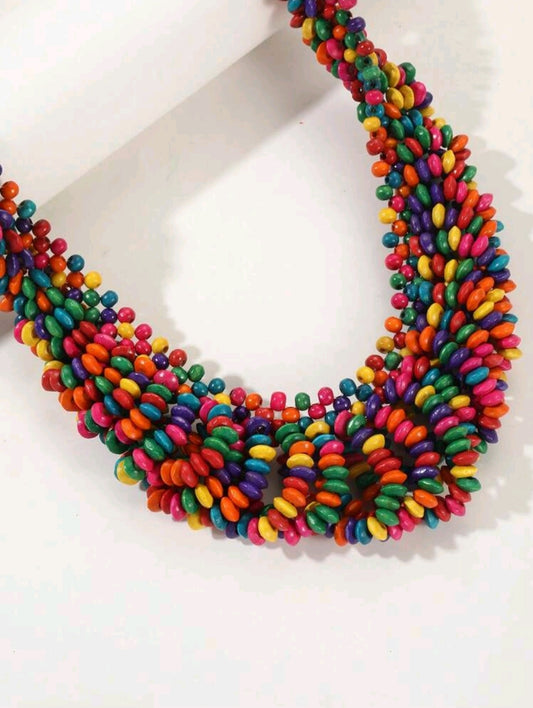 Colorful Wood Beaded Necklace