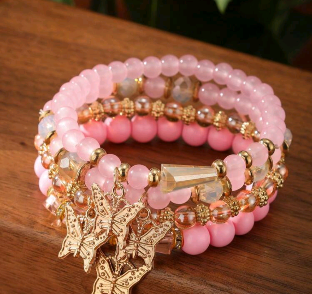 Butterfly Pendant Beaded Bracelet