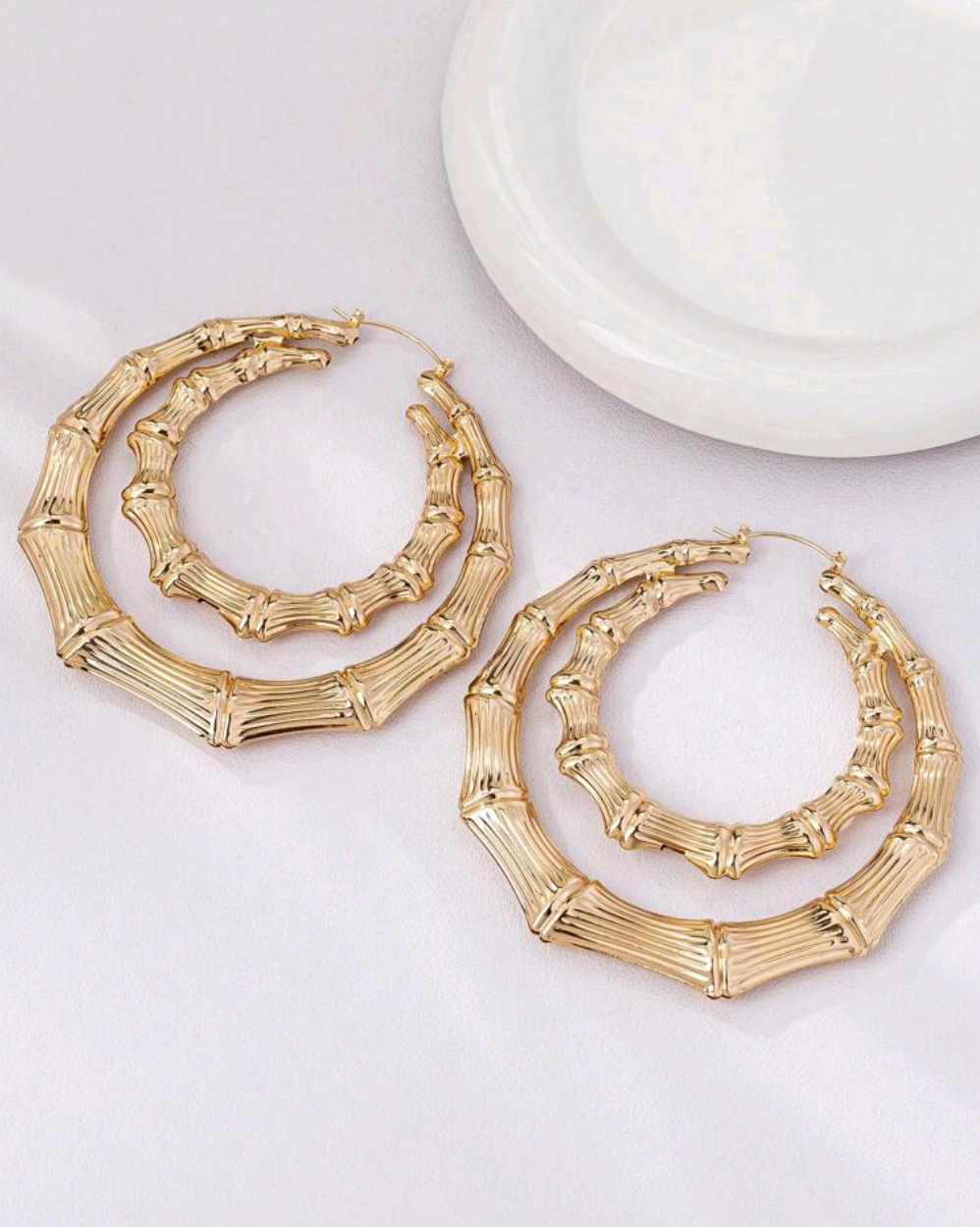 Super Large Bamboo Knot Double Hoop Earrings
