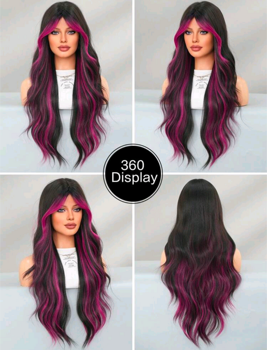 Rose Purple Highlights Wig