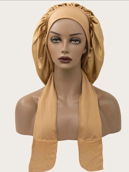 Silk hair bonnet with long tail